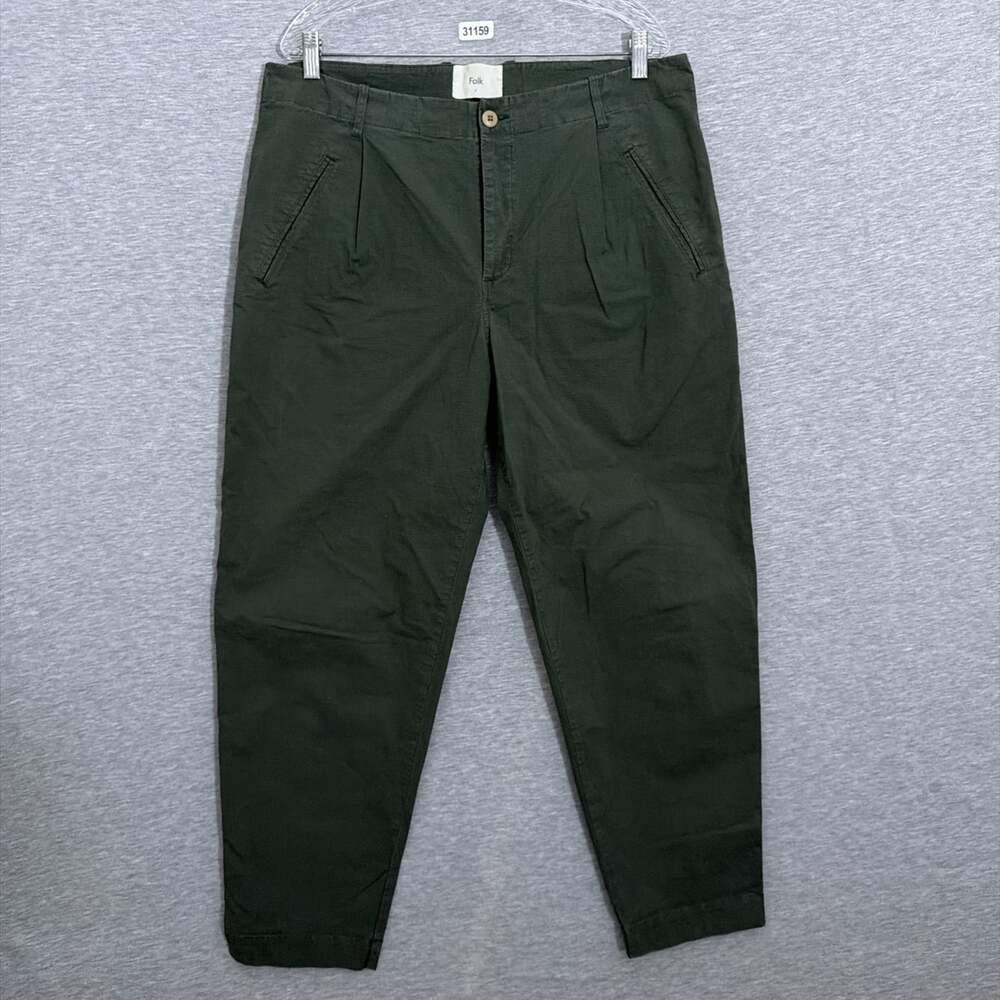 Folk Clothing Mens Size 5 Dark Green Pleated Front Chino Pants Trousers